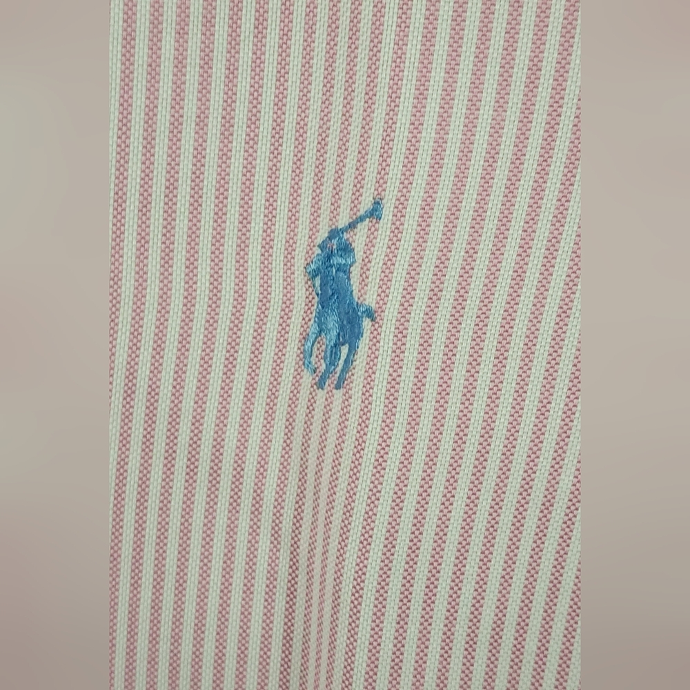 VINTAGE Polo Ralph Lauren Custom Fit Shirt Men's 16 1/2 32/33 Striped Pink White - Picture 5 of 14